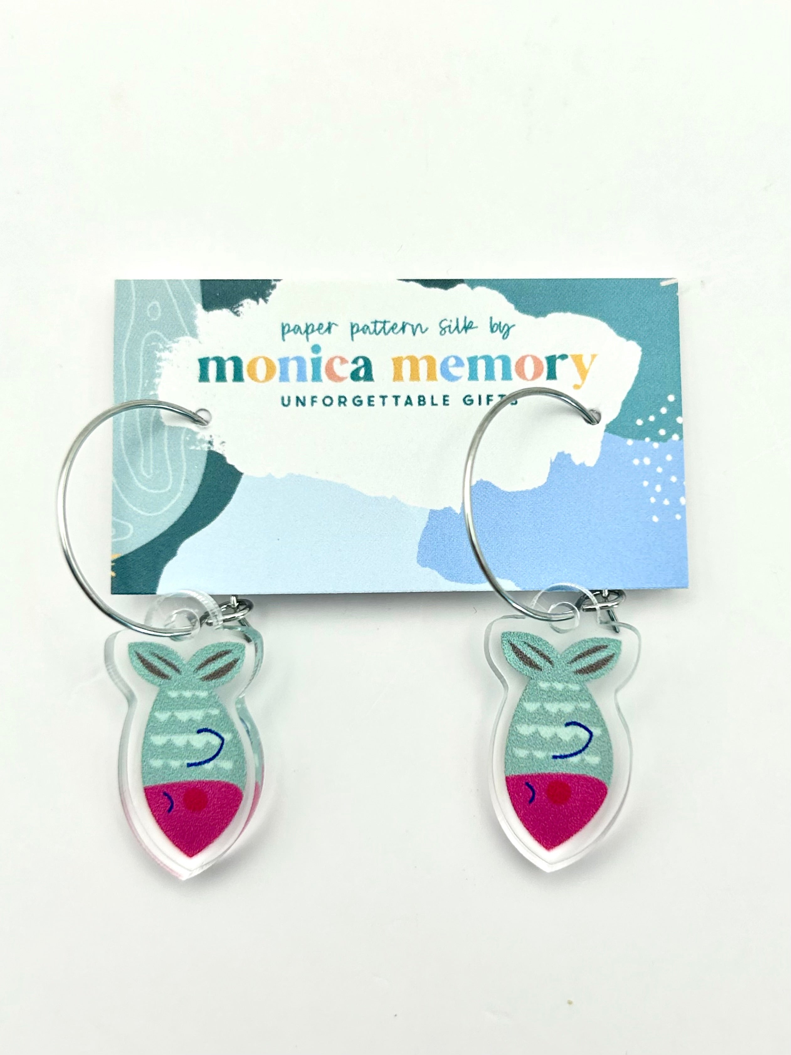 Teal and Pink Fish Earrings- Paper Pattern Silk