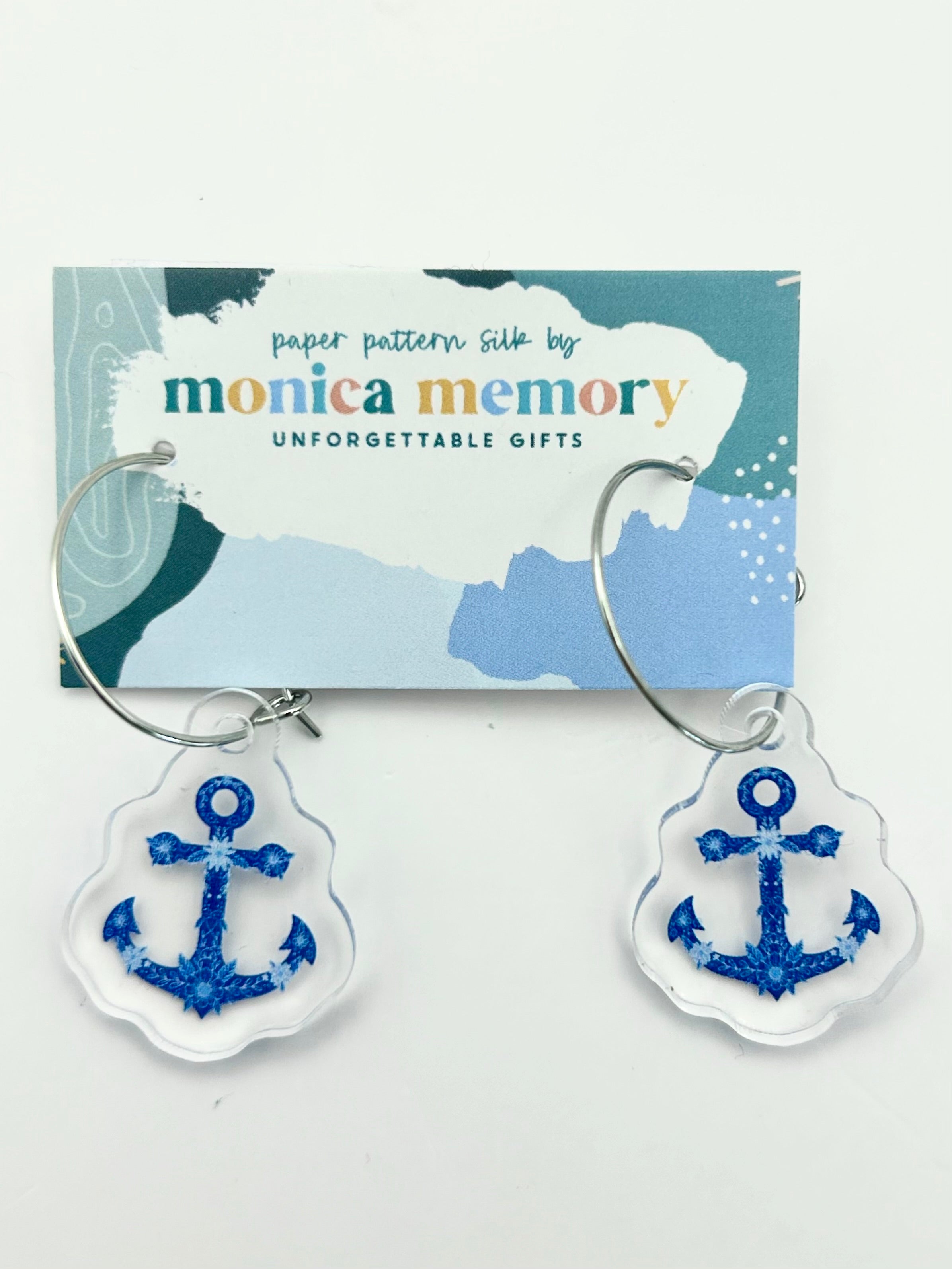 Blue Floral Anchor Earrings- Paper Pattern Silk