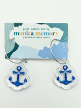 Blue Floral Anchor Earrings- Paper Pattern Silk