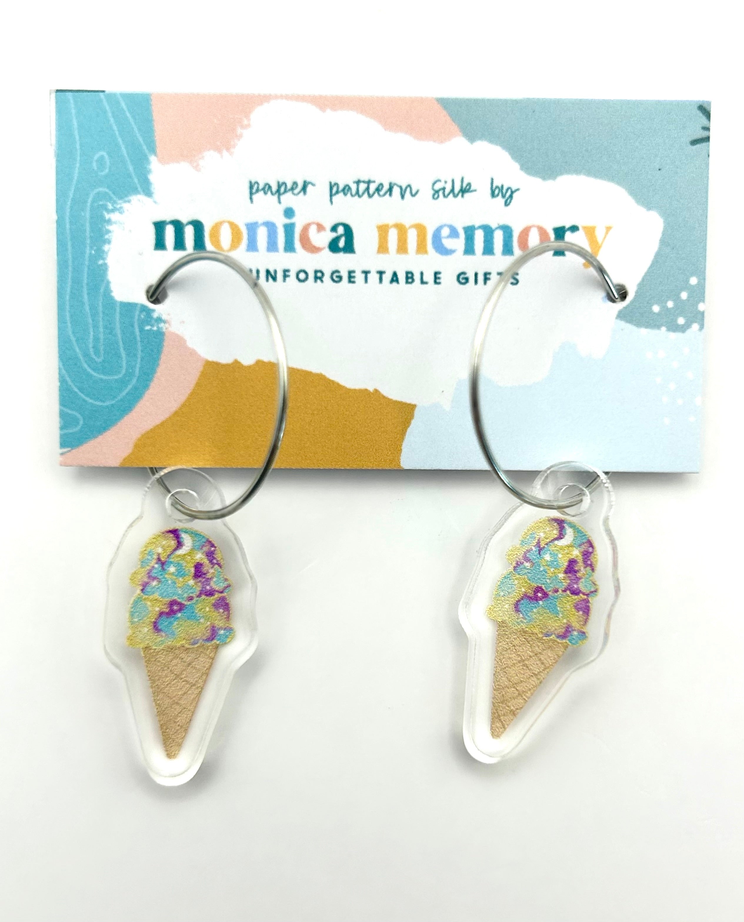 Moon Mist Ice Cream Cone Earrings- Paper Pattern Silk