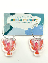 Pink Lobster Nautical Earrings- Paper Pattern Silk