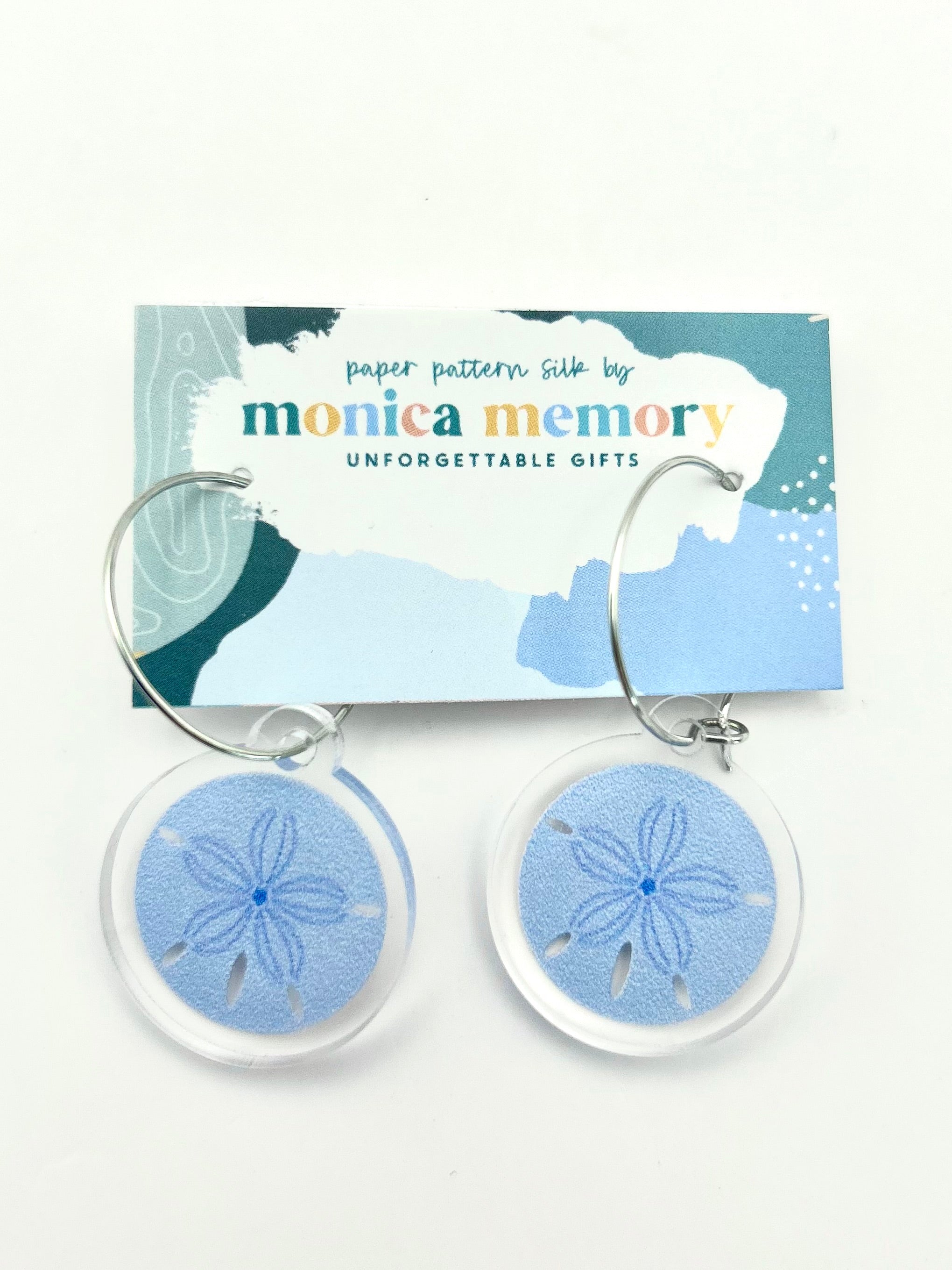 Blue Sand Dollar Earrings- Paper Pattern Silk